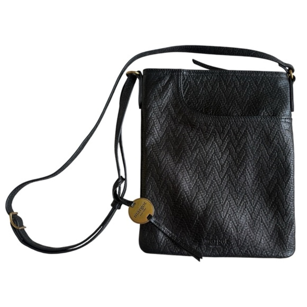 Margot New York | black leather textured cross body small bag gold hardware